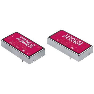 Two silver and red Traco Power modules with labelling; used for voltage conversion in electronic devices.