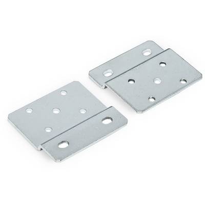 Two silver metal angles with five drill holes each, lying on a white, neutral surface.