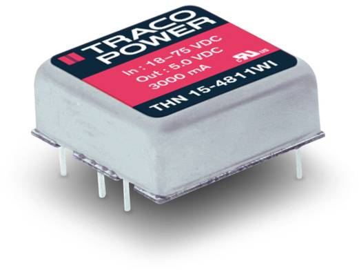 'TRACO POWER' converter, specifications: Input 18-75 VDC, Output 5.0 VDC, 3000 mA, Model THN 15-4811WI.