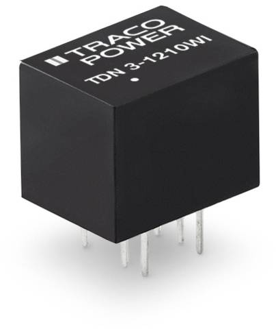 Black, cylindrical electronic component with the inscription 'TRACO POWER TDN 3-1210WI', pluggable with multiple metal pins.