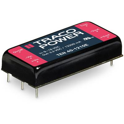 TRACO Power module with input and output terminals, labelled 'Vin', 'Vout', 'On/Off' and 'Trim', for voltage conversion.