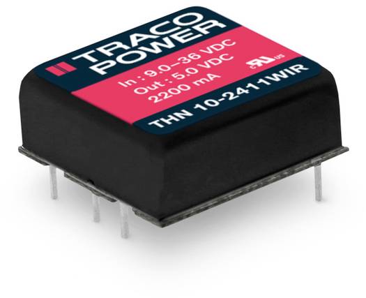 'DC/DC Converter: Input 9-36 V, Output 5 V, Current 2200 mA, Model THN 10-2411WIR.'