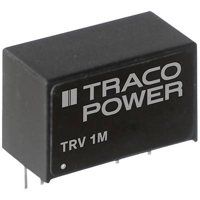 Black, rectangular electronic component with the inscription 'TRACO POWER TRV 1M', showing connections on the underside.