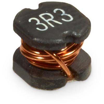 A black inductor with the marking '3R3' is wound with copper wire.