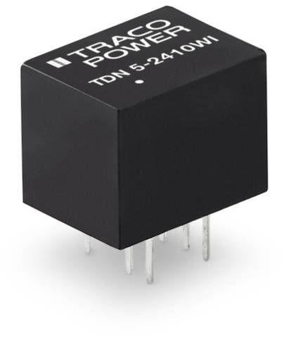 A black electronic component with the inscription 'TRACO POWER, TDN 5-2410WI' and several metal pins on its underside.