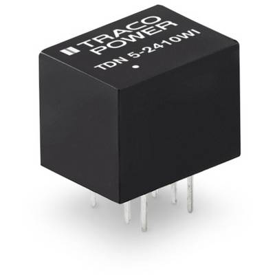 Black electronic component cube with the inscription 'TRACO POWER TDN 5-2410WI', five metallic connection pins at the bottom.