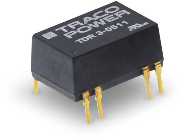 'TRACO POWER TDR 3-0511' black electronic component with six gold-coloured terminals, presumably a voltage converter.