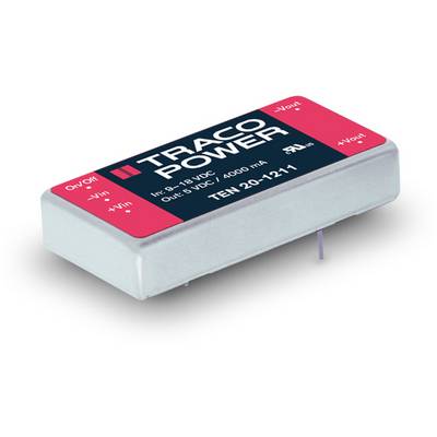 A Traco Power module Model TEN 20-1211. Input: 9-18 VDC, Output: 5 VDC/4000 mA. Connection labels visible.