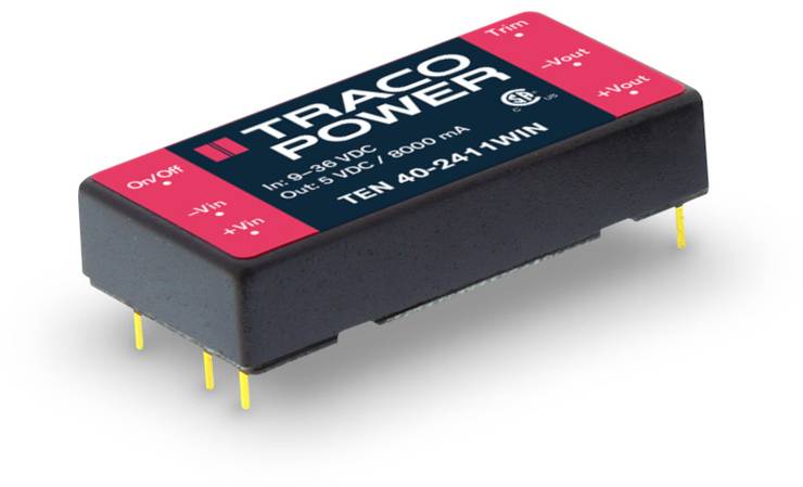 'DC-DC converter, TracoPower, Type TEN 40-2411WIN, with input and output terminals.'
