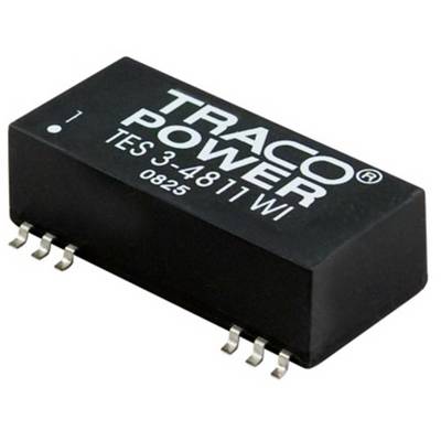 'Black Traco Power Voltage Converter, Model TES 3-4811WI, with eight pins on the sides. Suitable for electronic applications.'