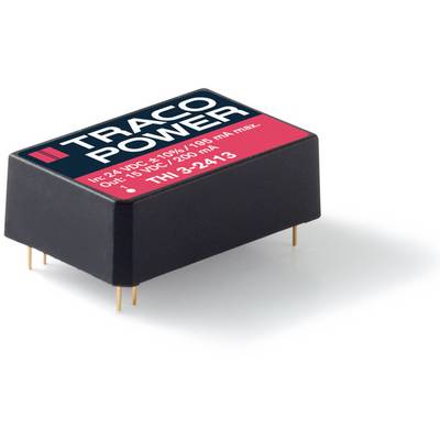 An electronic component by Traco Power, labelling shows input 24 VDC, output 15 VDC/200 mA max, model THI 3-2413.