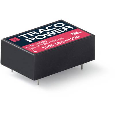 A black electronic component with the inscription 'TRACO POWER'. Specifications: Input 9-36 VDC, Output 12 VDC/830 mA.