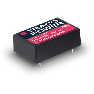 An electronic component from Traco Power, model THM 6-4821WI, displays input and output specifications on a label.