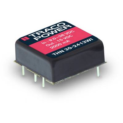 A Traco Power voltage converter with specifications: Input 9.0-36 VDC, Output 15 VDC, 2000 mA, Model THN 30-2413WI.