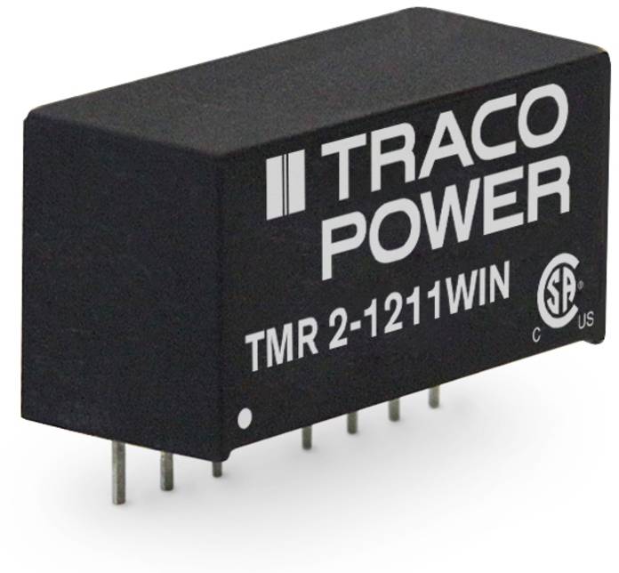 Black Traco Power TMR 2-1211WIN Rectangular Module with Eight Pins; Electronic Component for Voltage Conversion.