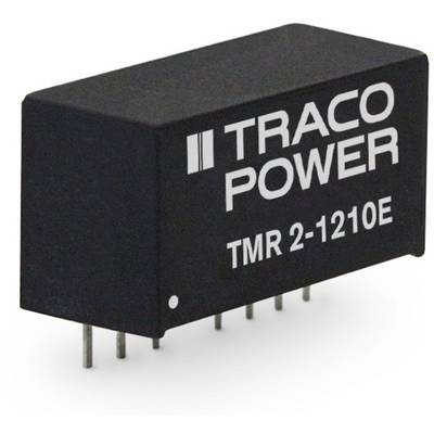 Black electronic component with the marking 'TRACO POWER TMR 2-1210E'. It has multiple metal pins for mounting on a circuit board.