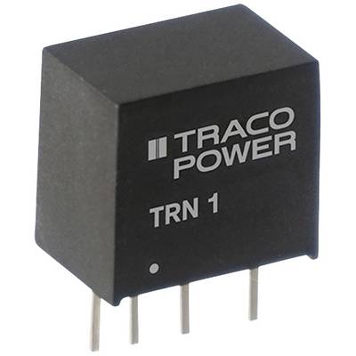 A black electronic component with the inscription 'TRACO POWER TRN 1', with four metal pins at the bottom.