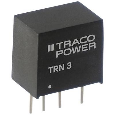 Rectangular black electronic component with the marking 'TRACO POWER TRN 3', four metal pins at the bottom for mounting on a circuit board.