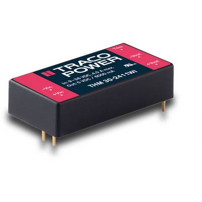 A black Traco Power voltage converter with a red label, indicating input and output voltage (9-36 VDC, 85-1000mA).