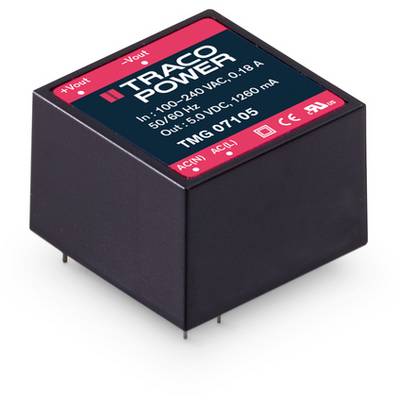 Black Traco power adapter with red labels. Marked with: '100-240 VAC', '50-60 Hz', and '5.0 VDC, 1250 mA'.