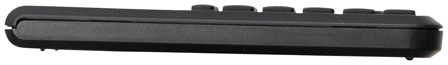 Remote control viewed from the side, showing button layout and sleek design.