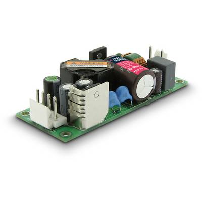 Electronic circuit board with various components such as capacitors, resistors and heatsink, note 'Warning Hazardous Voltage'.