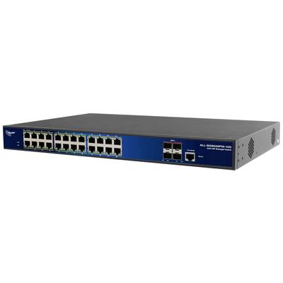 Network switch with 26 ports, including 24 Ethernet and 2 SFP. Model number 'ALL-SG0326PM', dark blue housing, ventilated sides.