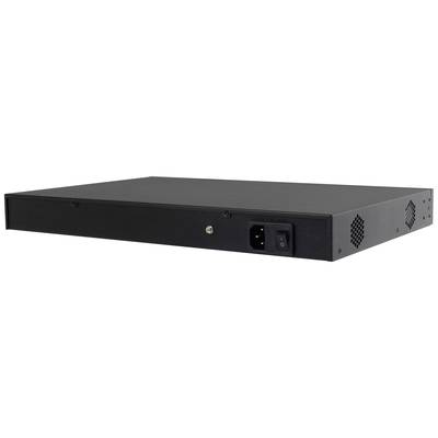 Black 1U rack-mount enclosure, front panel with power switch and ventilation openings. Suitable for mounting in server racks.