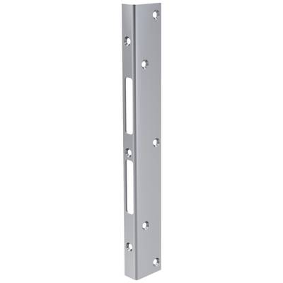 Metallic rectangular strut with multiple evenly distributed holes along the centre, suitable for mounting purposes.