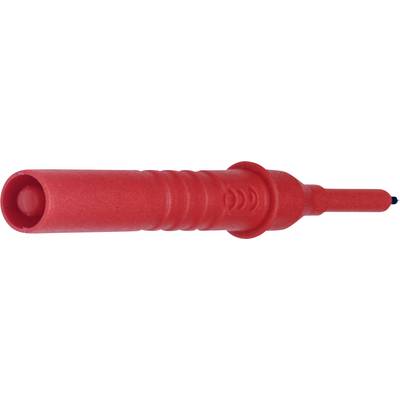 Red protective cap for electronic measuring leads, insulated, with ribbed surface for better grip.