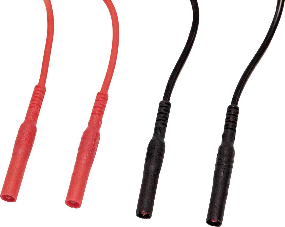 Red and black test leads for multimeters or electrical testing devices against a white background.