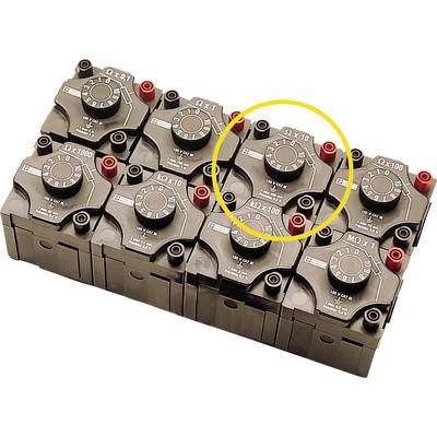 Eight electronic control units, one of which is highlighted by a yellow circle. Devices have numerical scales.