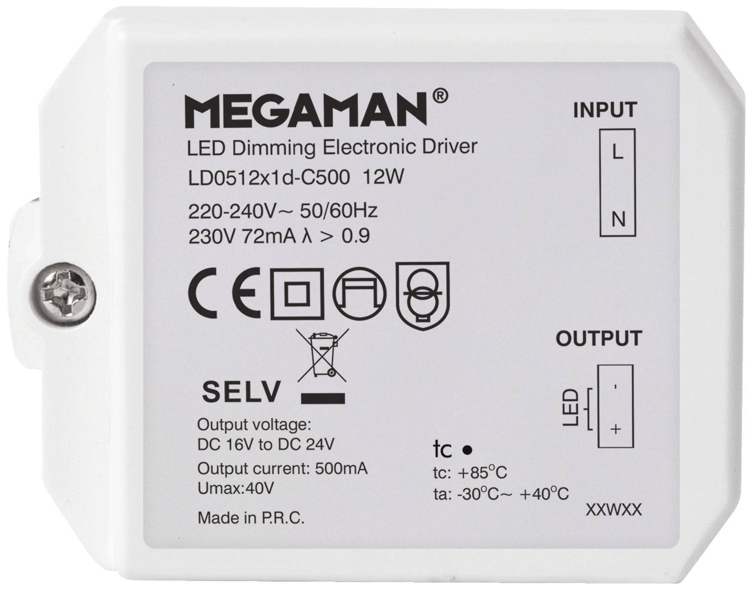 Image of Megaman Rico LED driver 12 W 500 mA 16 - 24 V dimmable 1 pc(s)