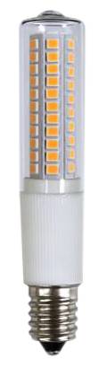 A LED light bulb with an E14 socket in a cylindrical shape, used for energy-efficient lighting.
