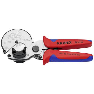 A Knipex pipe cutter with red and blue handle, suitable for cutting pipes up to 26 mm in diameter. Type 90 25 25.