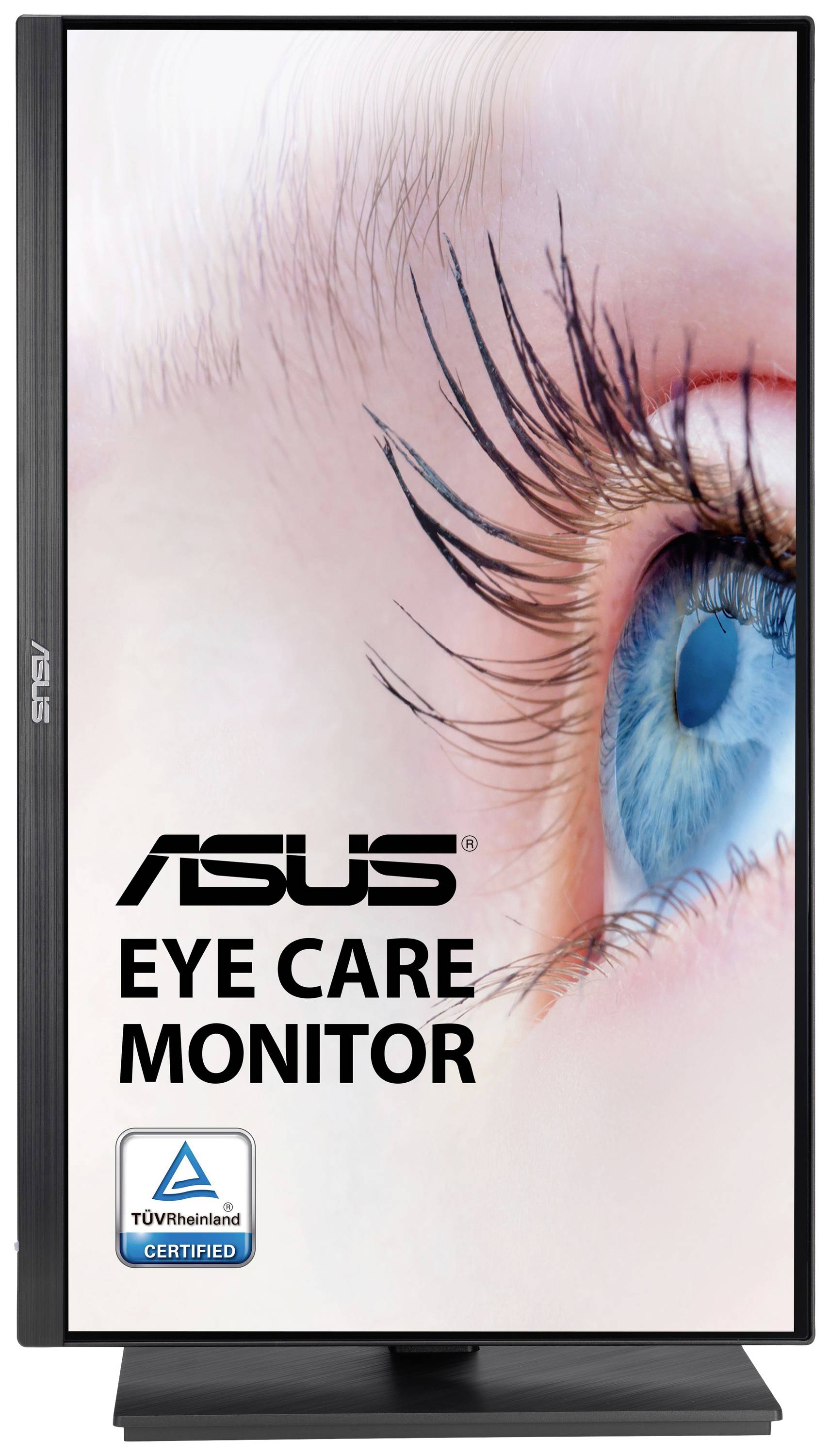 Asus Monitor with TÜV-certified Eye Care Mode for Reduced Eye Strain, close-up of a blue eye on the screen.