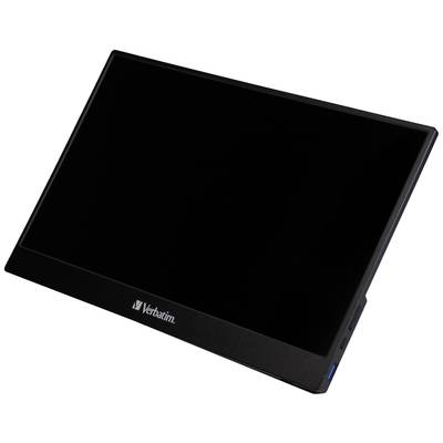A portable black screen with the 'Verbatim' logo underneath. The screen is switched off and positioned on a stand.