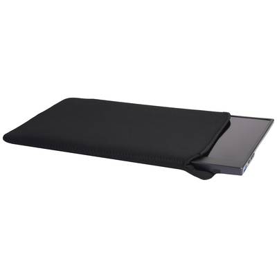 A tablet is partially protruding from a black protective case.