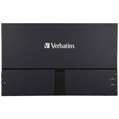 Black external hard drive by Verbatim, front view.
