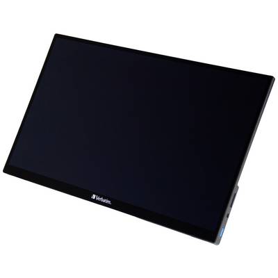 Portable monitor with a black frame and Verbatim logo at the bottom, display switched off.