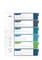 Register with numbered, coloured tabs. Each tab displays the number and a sentence for personalising the cover page in different languages.