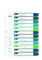 Folder index with twelve labellable tabs in various colours, including instructions in multiple languages for personalisation.