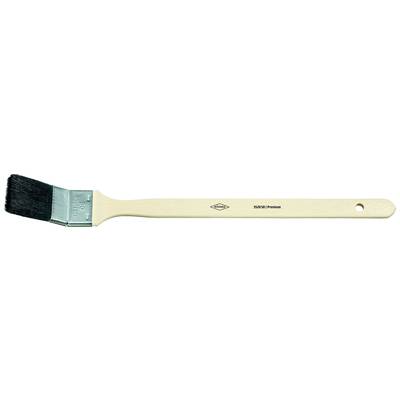 A paintbrush with a wooden handle and black bristles, suitable for painting work.