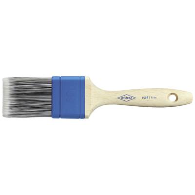 Flat paintbrush with blue bristles and natural wood handle, suitable for painting work.