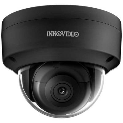 Black surveillance camera with a transparent dome, bearing the inscription 'Inkovideo'.