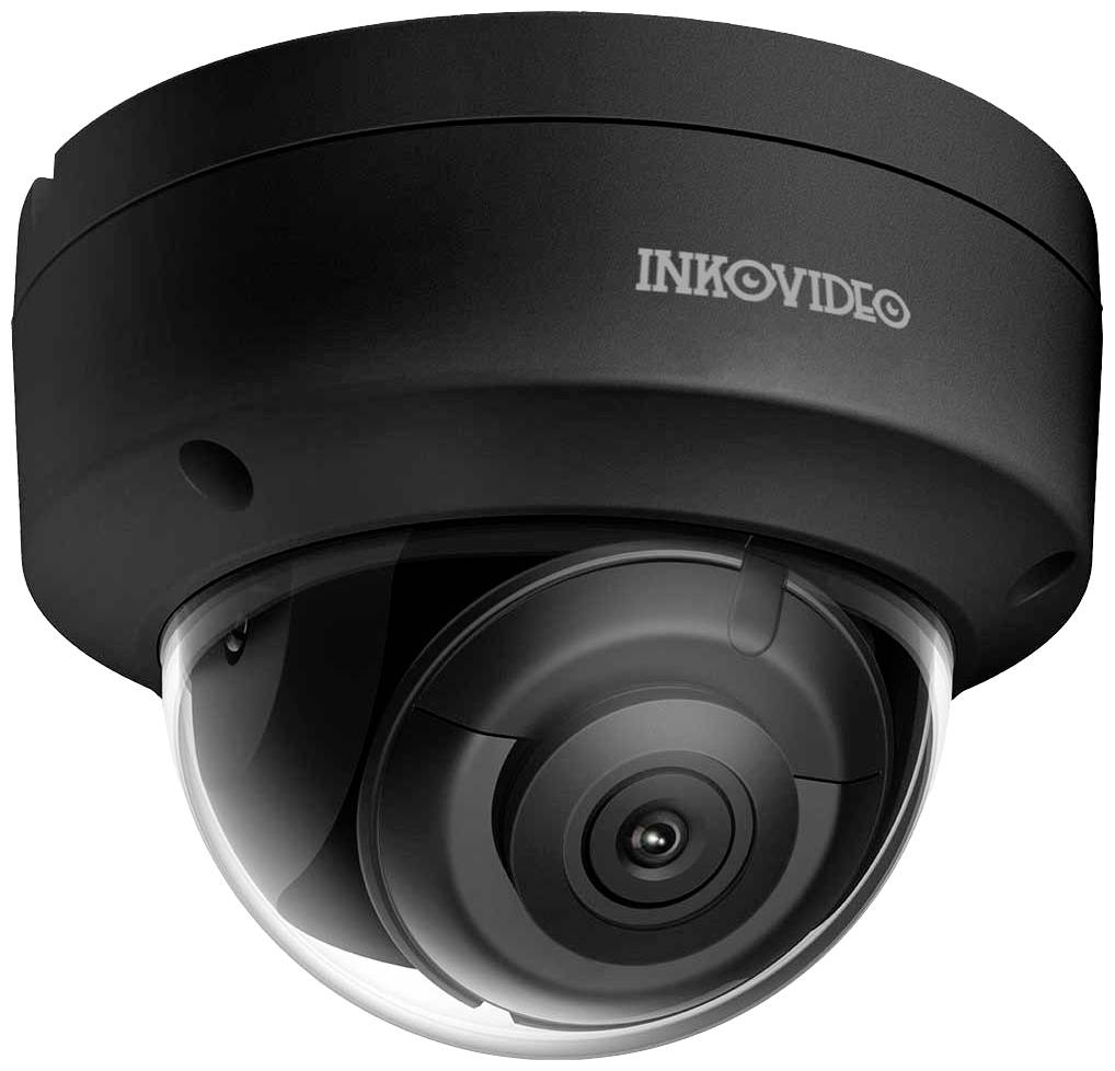 Black-cased security camera mounted on the ceiling, marked with 'INKOVIDEO', suitable for security monitoring.