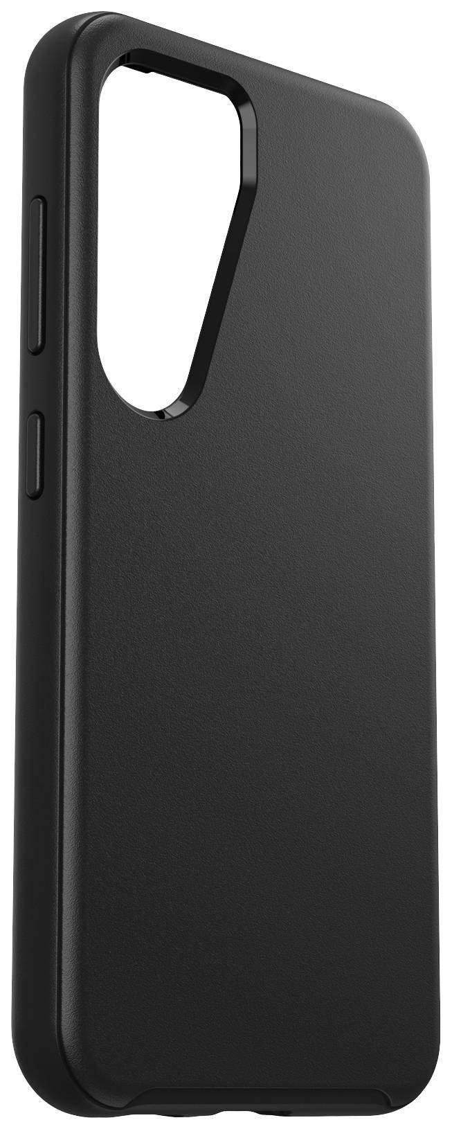 Black mobile phone case with cutouts for camera and buttons, minimalist design.