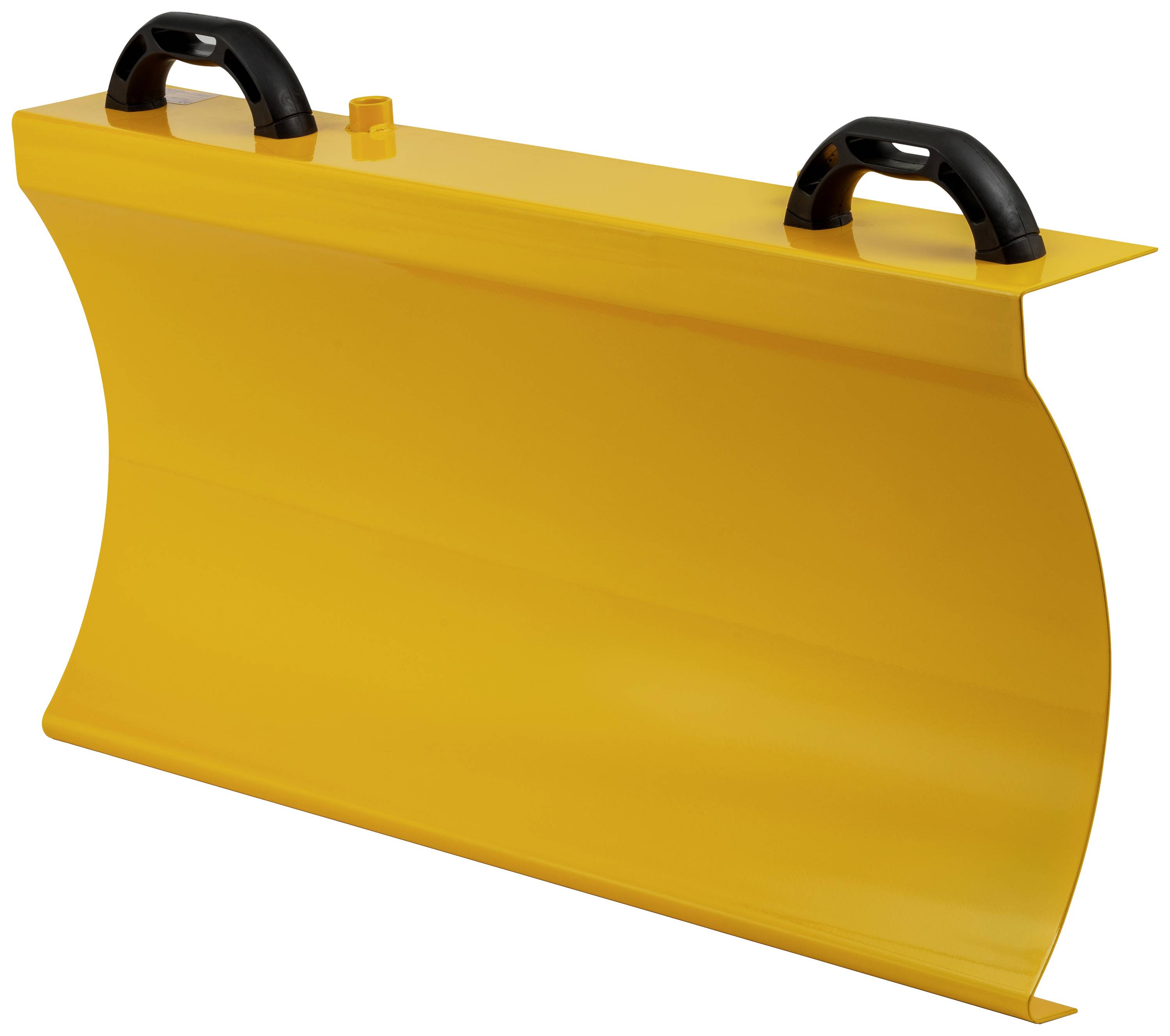 Orange safety shield with two black handles at the top, used for safety or construction purposes.