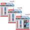 Three packs of tesa adhesive nails, each with 2 kg load-bearing capacity, suitable for wallpaper and plaster. Demonstrate how the product is used on walls.