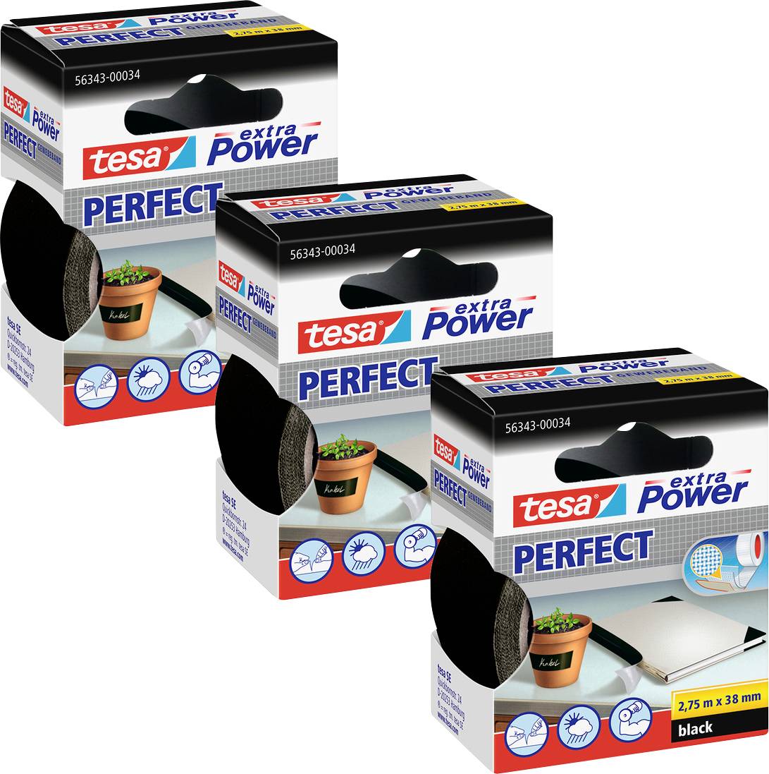tesa EXTRA POWER PERFECT 56343-00500-04 Cloth tape Black (L x W) 2.75 m x 38 mm 3 pc(s)